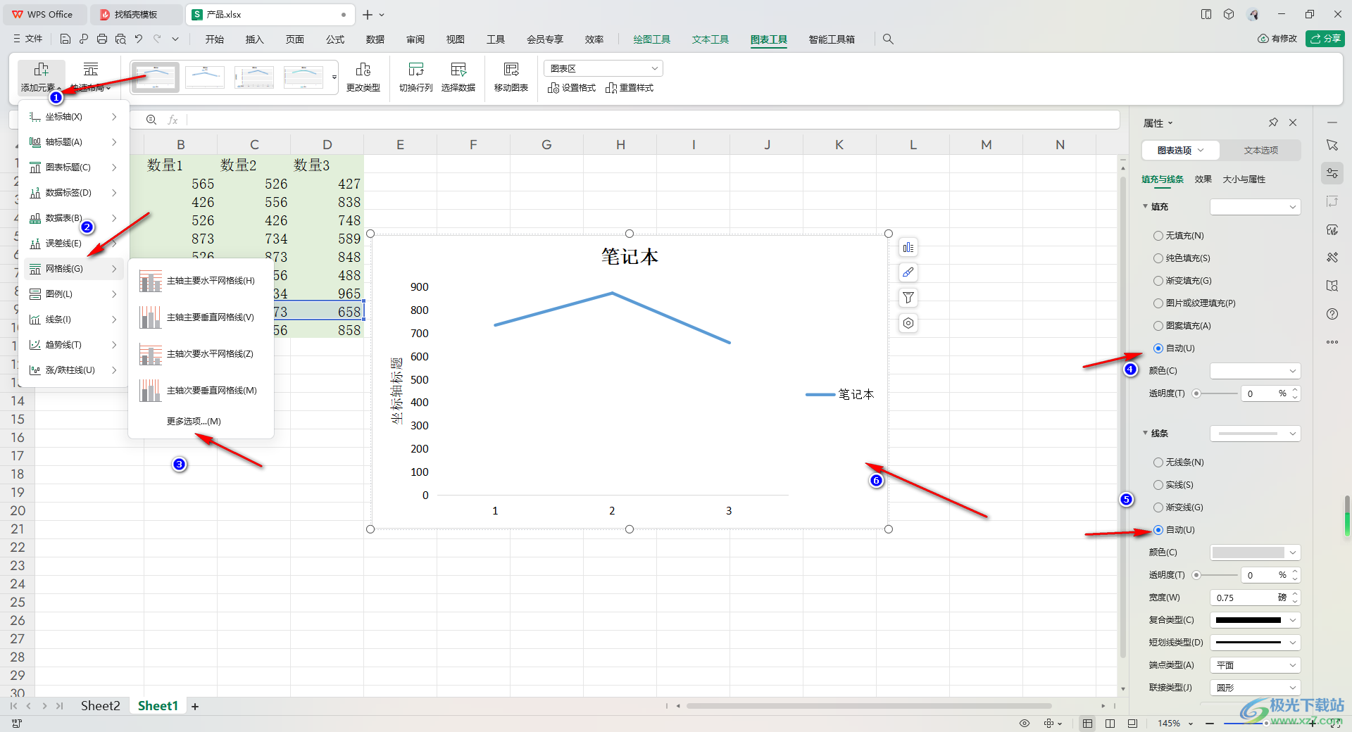 WPS Excel图表取消网格线显示的方法