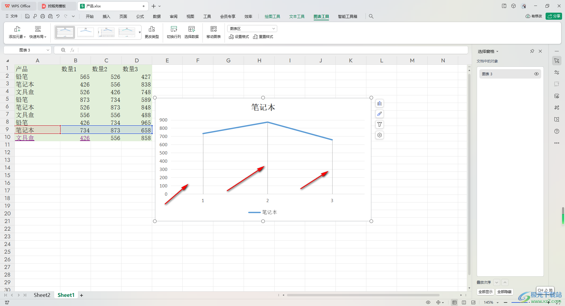 WPS Excel折线图添加垂直线的方法