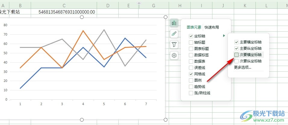 WPS Excel表格添加上坐标轴的方法