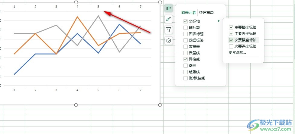 WPS Excel表格添加上坐标轴的方法