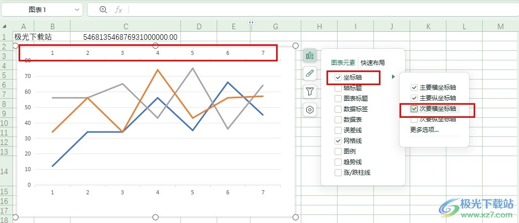 WPS Excel表格添加上坐标轴的方法