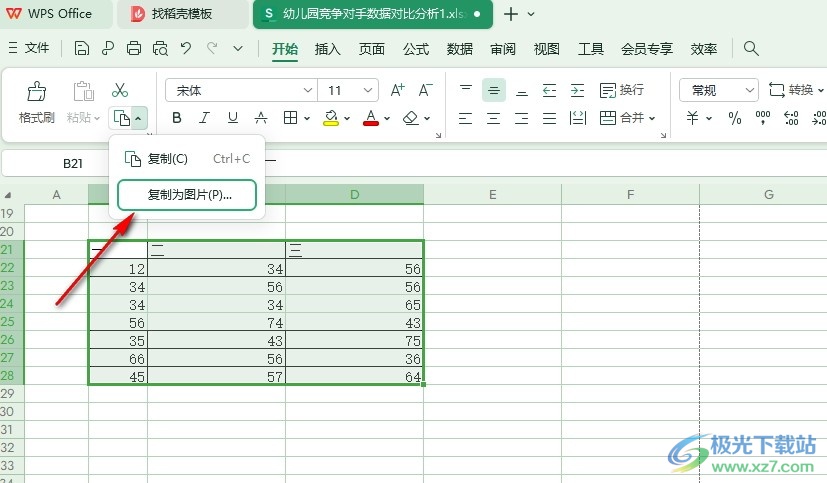 WPS Excel表格将内容复制为图片的方法