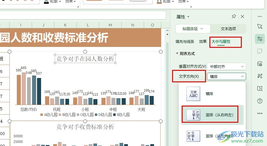 WPS Excel表格将图表标题变为竖向的方法