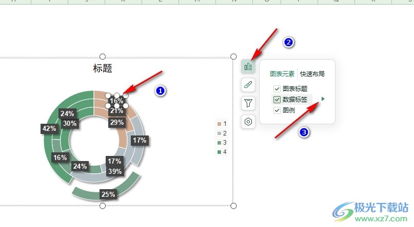 WPS Excel设置圆环图标签上显示数值的方法