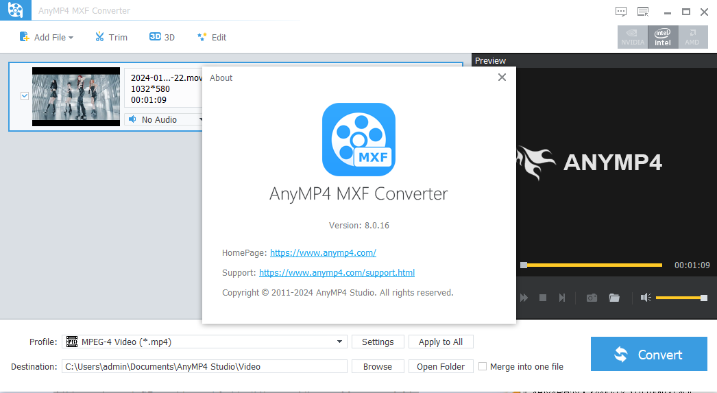 AnyMP4 MXF Converter(视频转换器)(1)