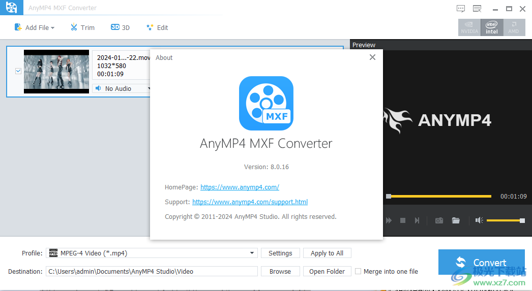 AnyMP4 MXF Converter(视频转换器)