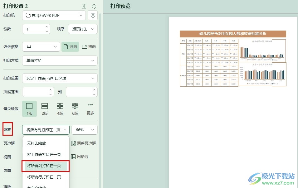 WPS Excel表格将所有列打印在一页的方法