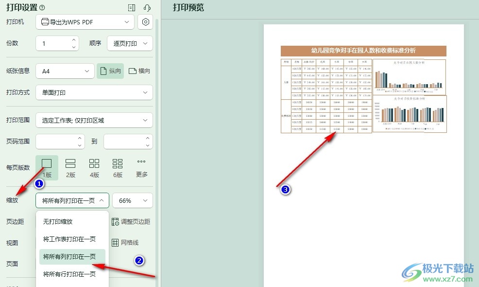 WPS Excel表格将所有列打印在一页的方法