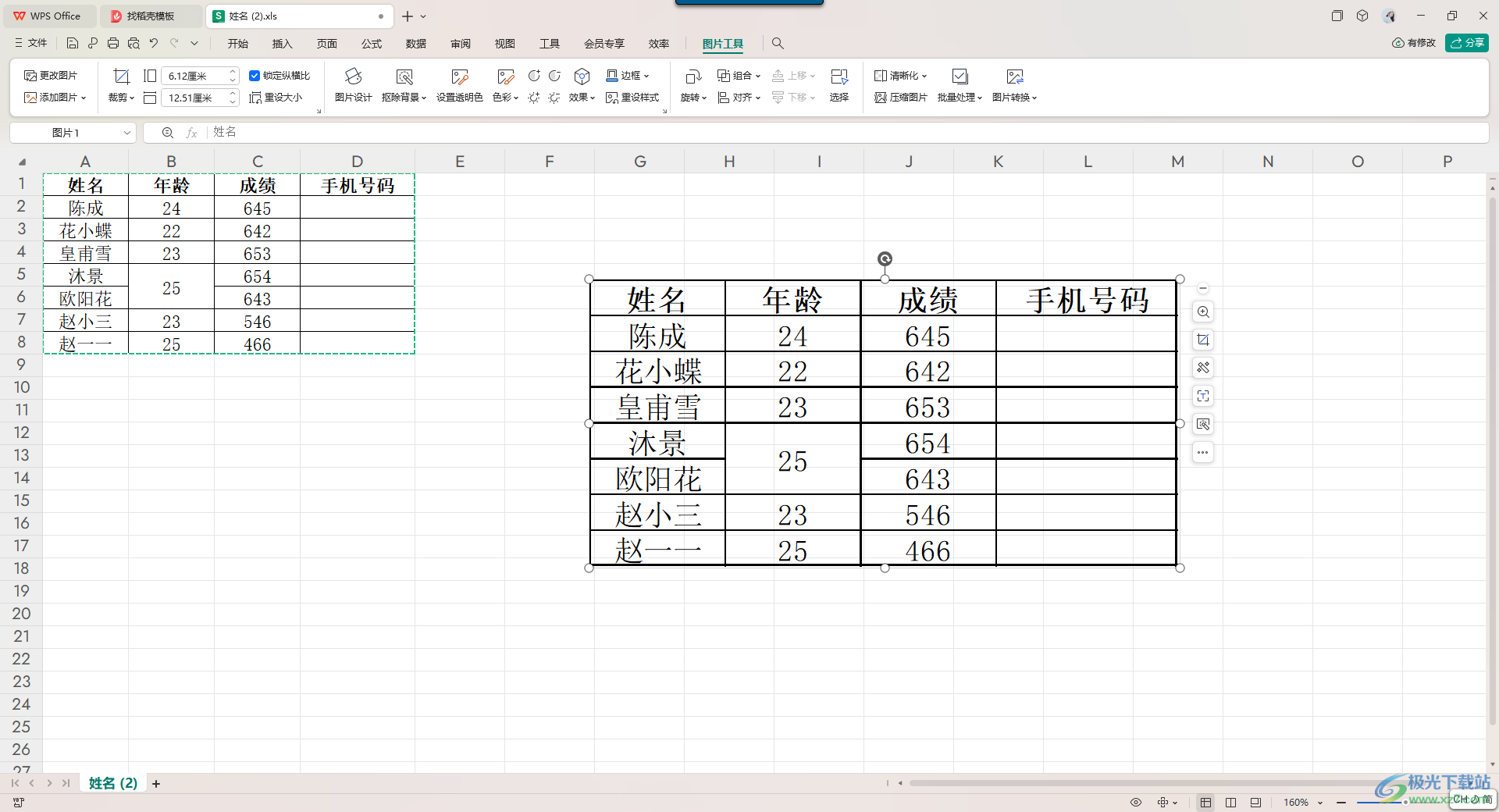 WPS中Excel把选中的单元格变成图片的方法