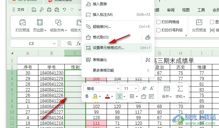 WPS Excel表格设置数字指代性别的方法