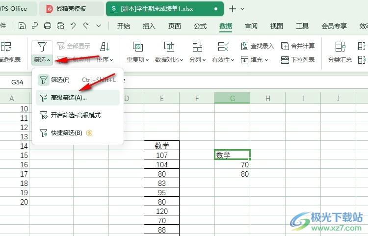 WPS Excel批量筛选指定一列中的多个数据的方法