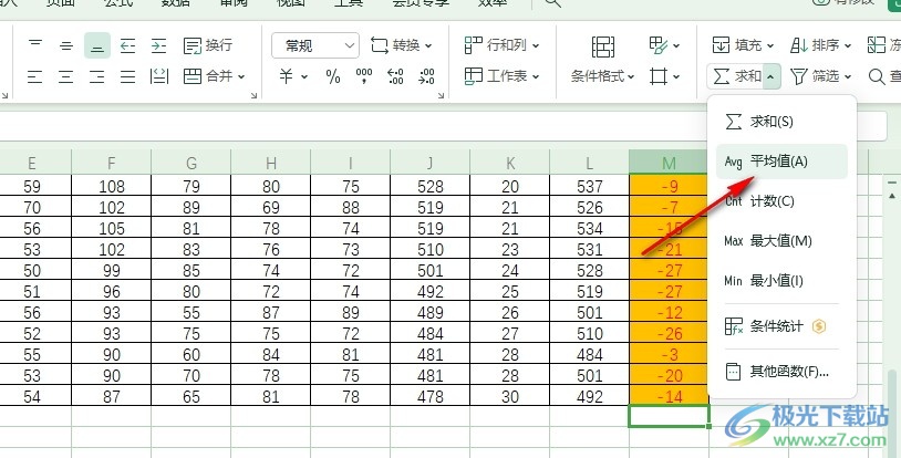 WPS Excel表格文档快速得到平均值结果的方法