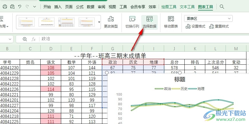 WPS Excel表格文档中图表更改数据区域的方法