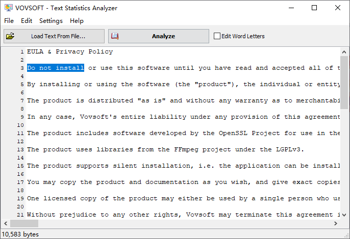 VovSoft Text Statistics Analyzer(文本统计分析)(1)