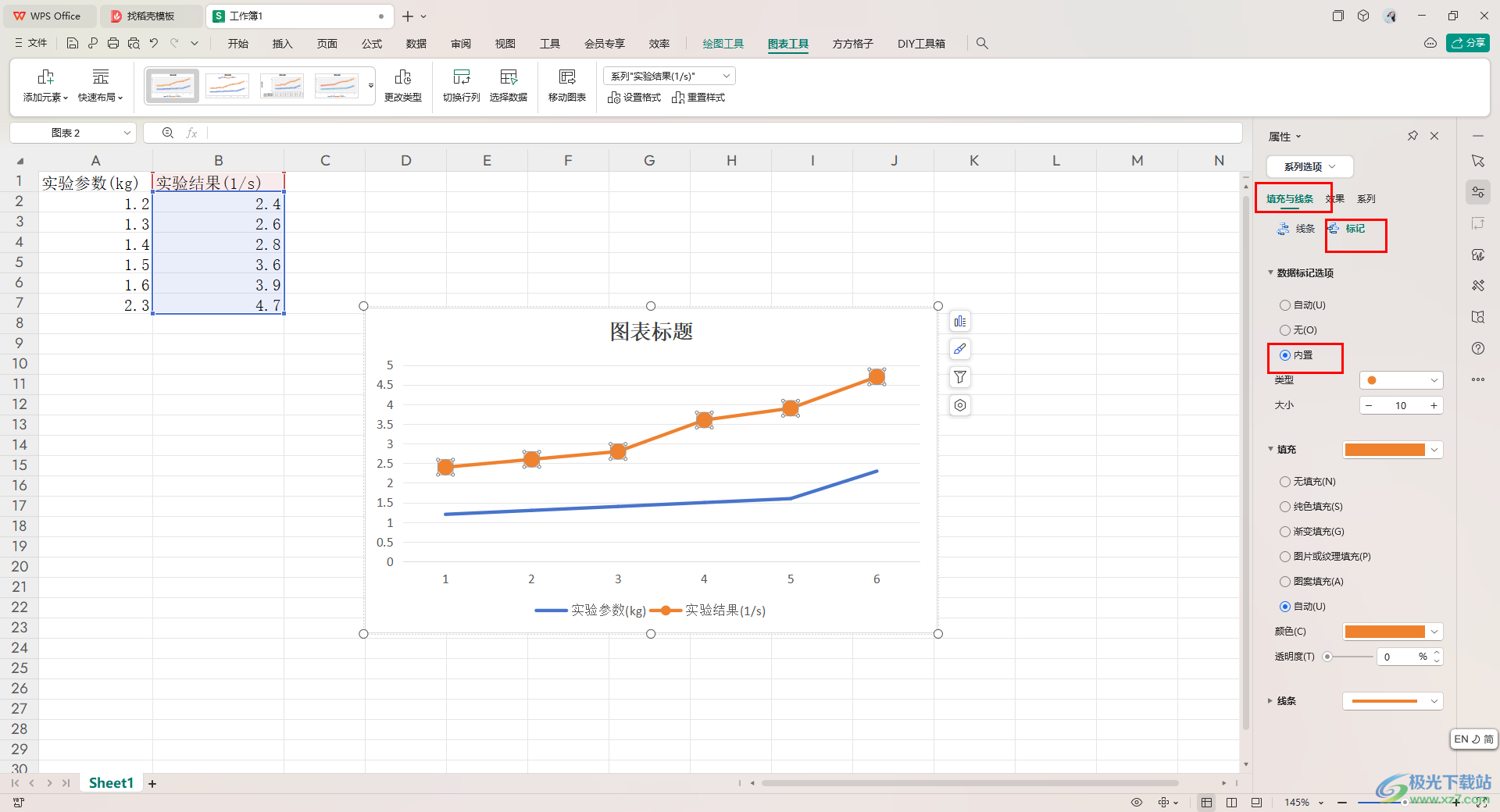 WPS Excel折线图的圆点变成三角形的方法