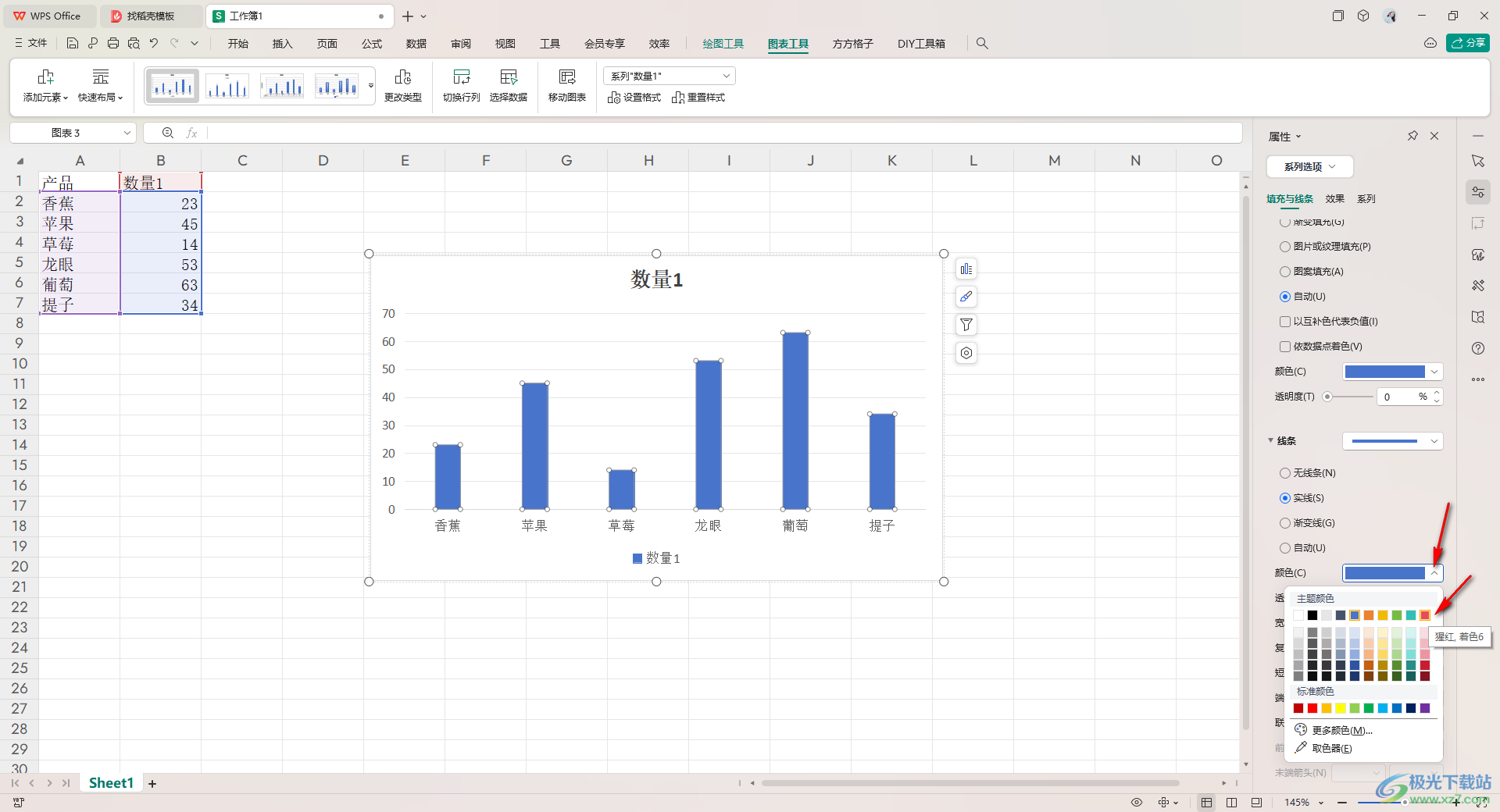 WPS excel柱形图添加边框的方法