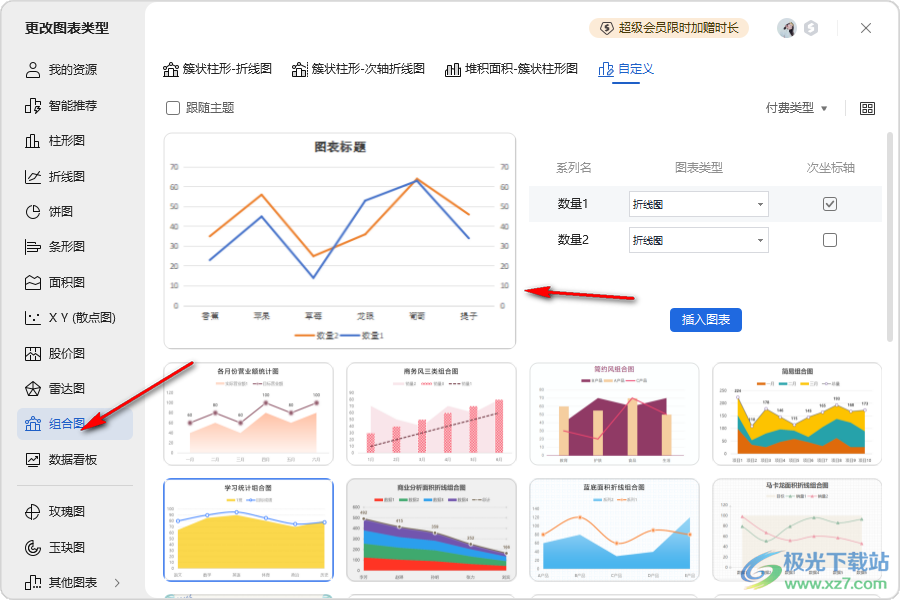 WPS excel折线图设置左右两边都有坐标的方法