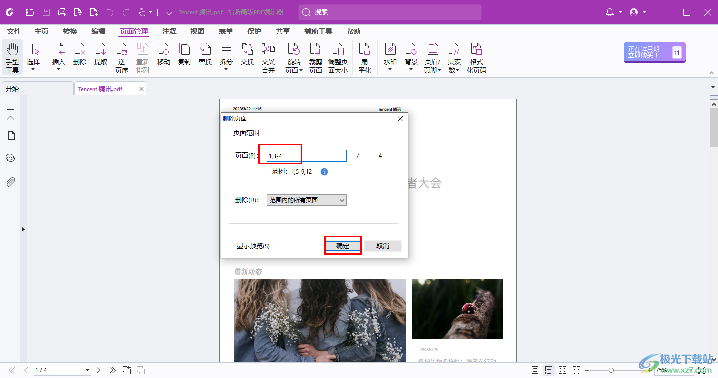 Foxit PDF Editor Pro批量删除页面的方法