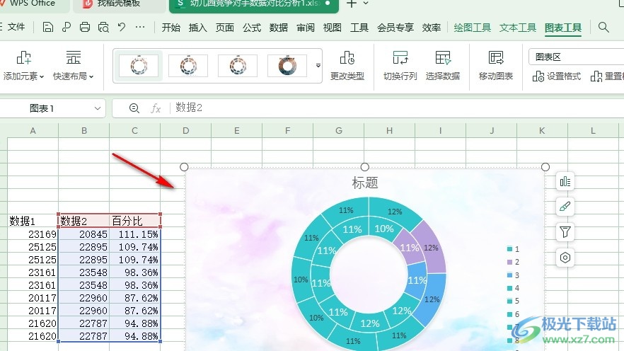 WPS Excel表格文档将数据转换为圆环图图表的方法