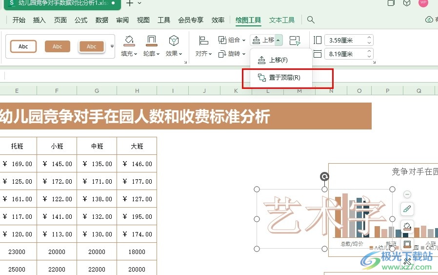 WPS Excel表格文档艺术字被图表挡住的解决方法