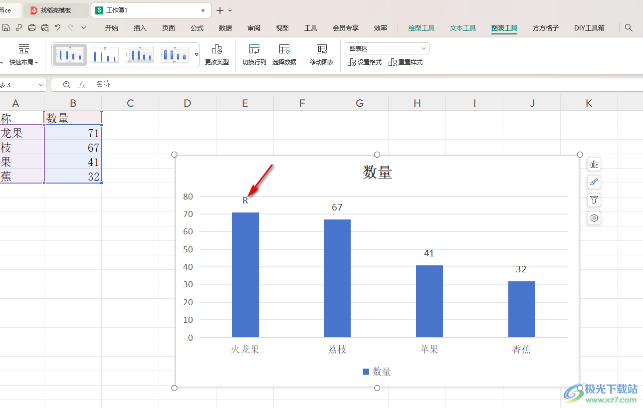 WPS Excel将数值标签更改成字母标签的方法