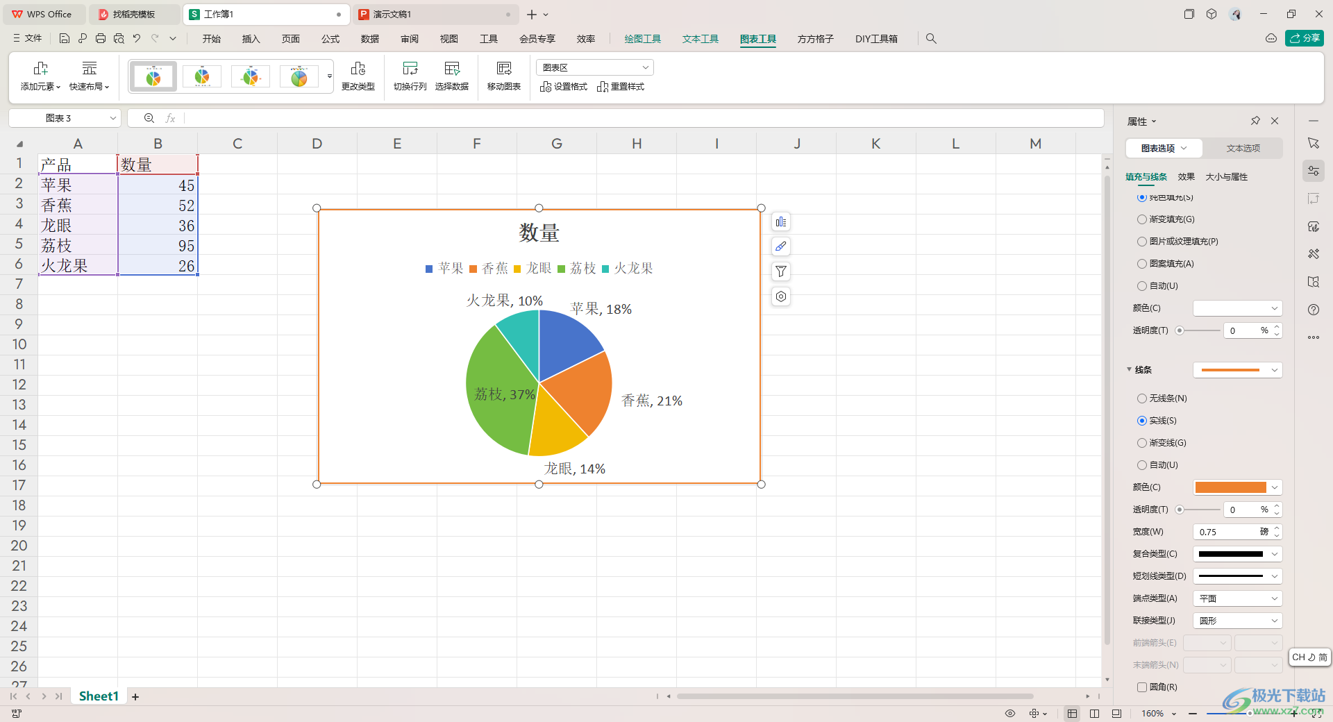 WPS Excel饼图设置外框线颜色的方法