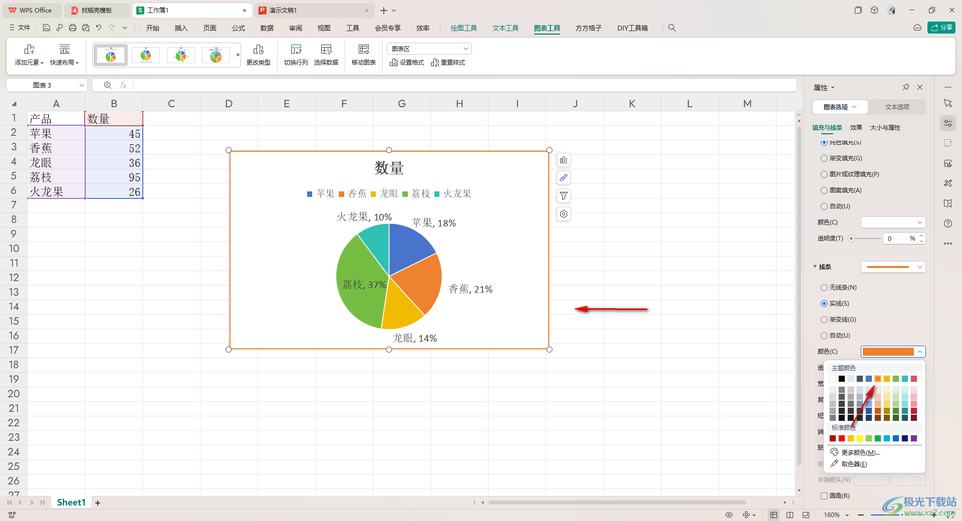 WPS Excel饼图设置外框线颜色的方法