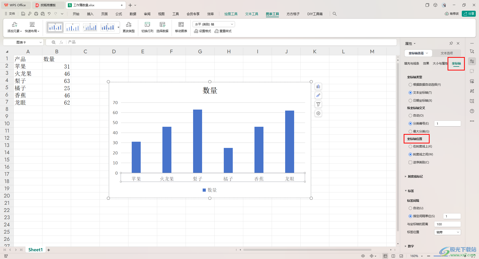 WPS Excel柱形图设置纵坐标在右侧的方法