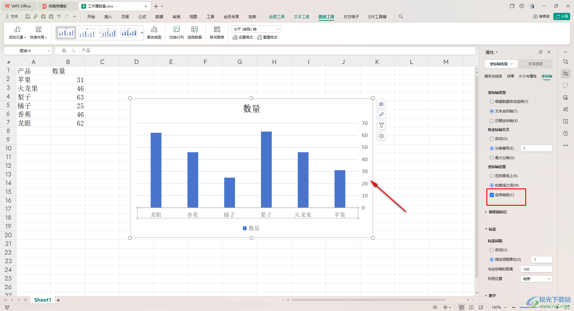 WPS Excel柱形图设置纵坐标在右侧的方法