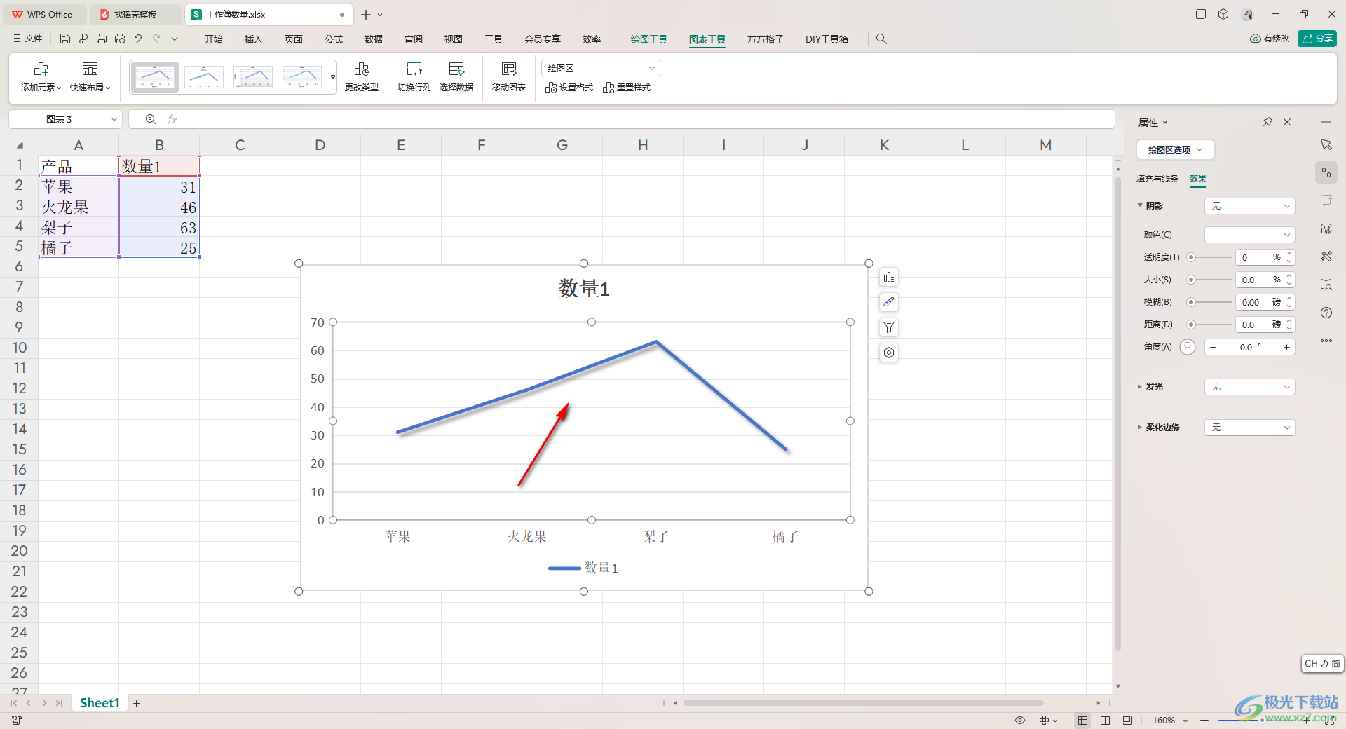 WPS Excel折线图表添加阴影效果的方法