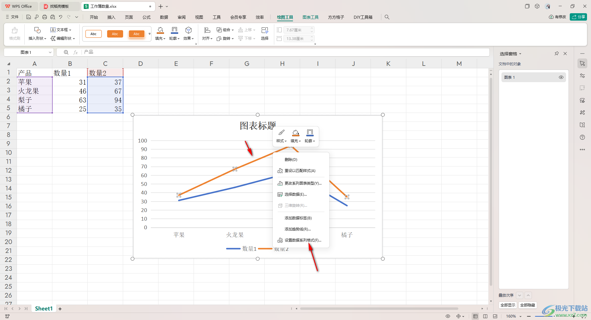 WPS excel折线图设置双纵坐标轴的方法