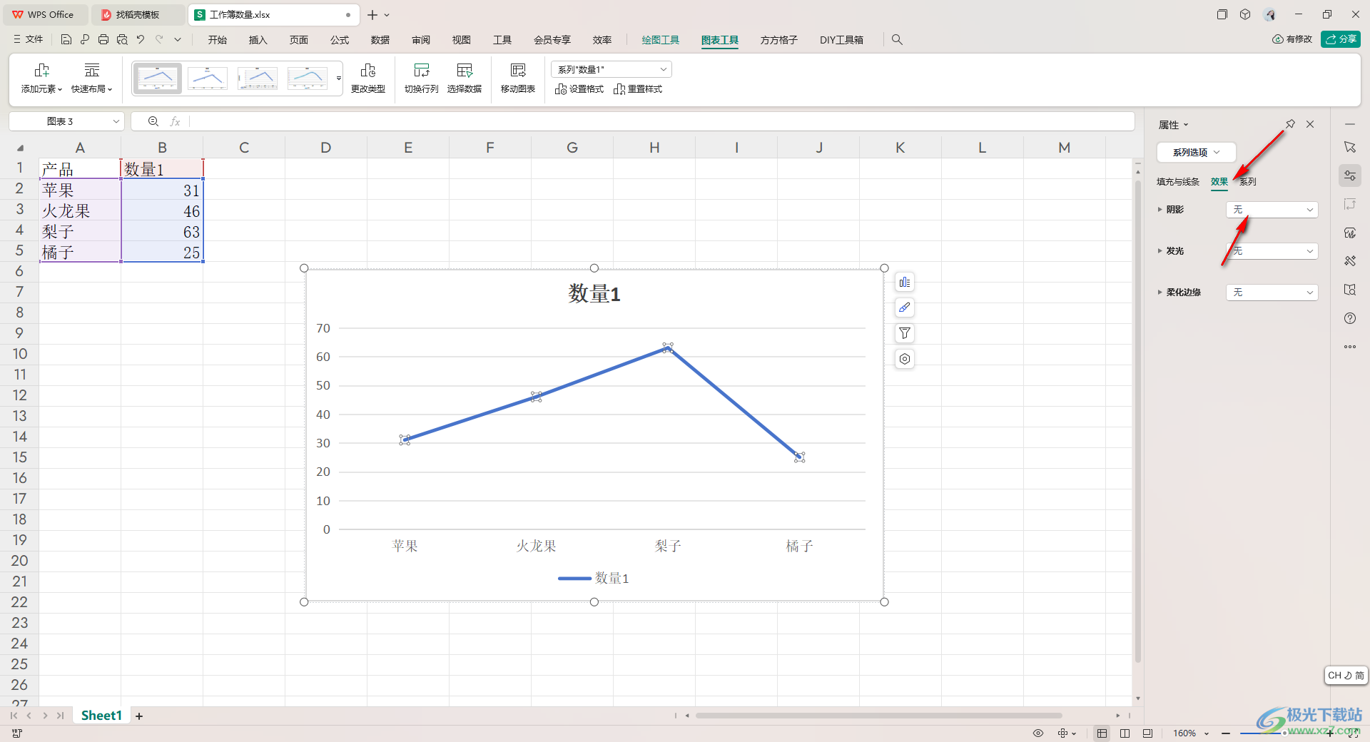 WPS Excel折线图表添加阴影效果的方法