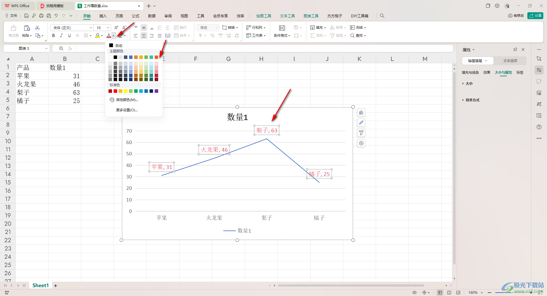 WPS Excel折线图更改数据标签的颜色和类型的方法