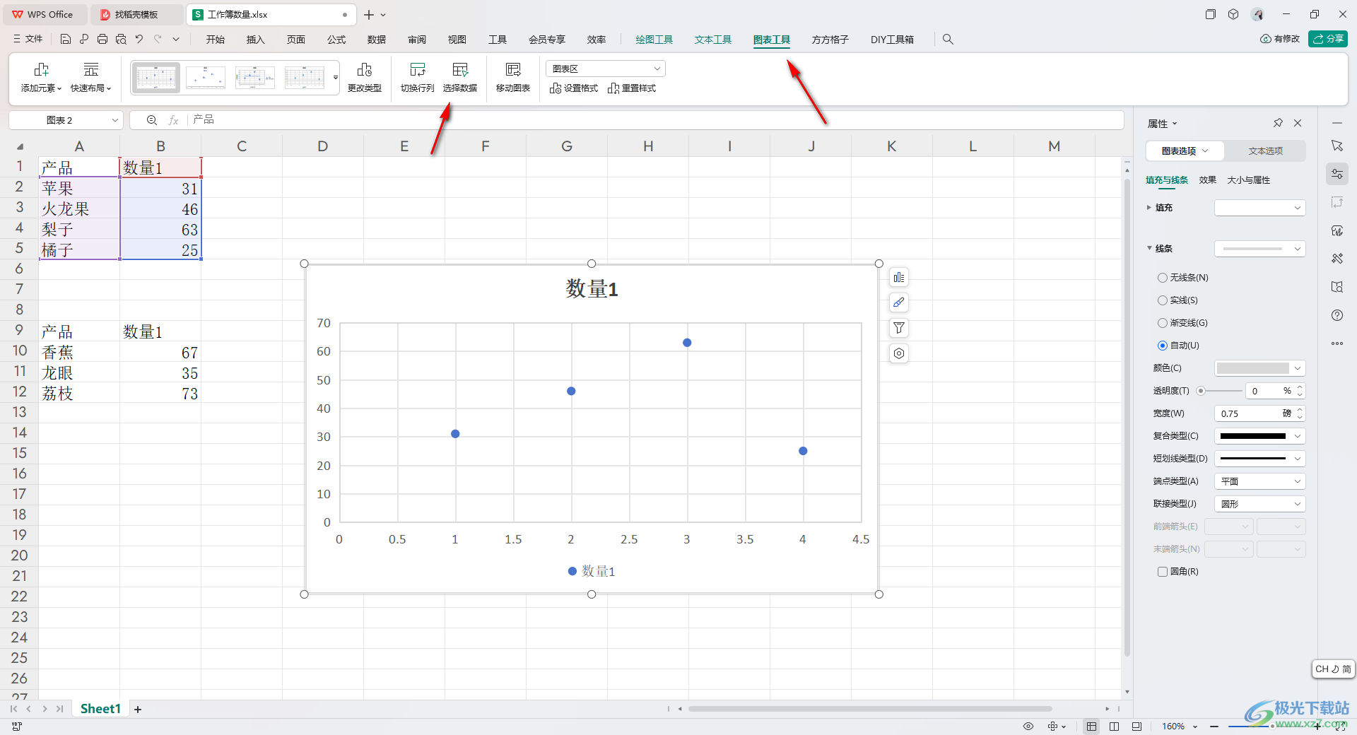 WPS Excel将两个散点图合并为一个的方法