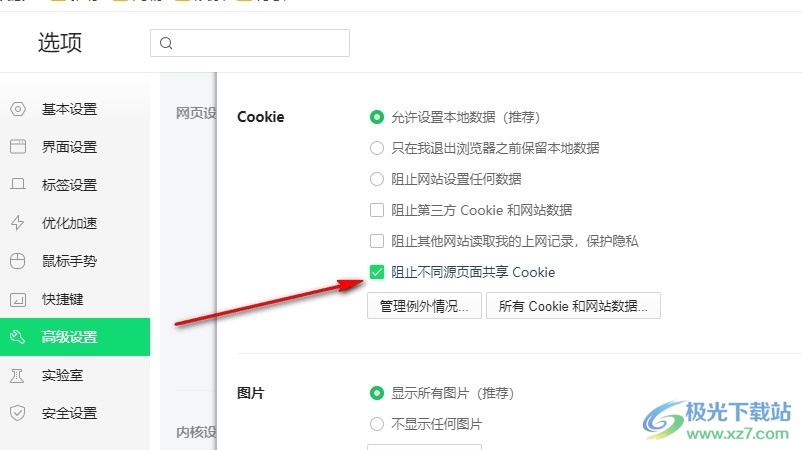 360安全浏览器阻止不同源页面共享Cookie的方法