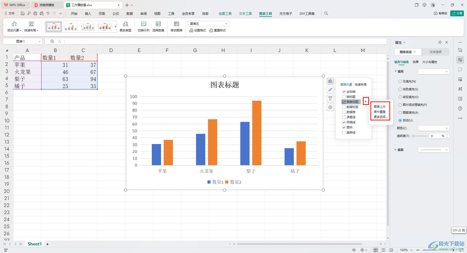 WPS Excel将图表标题设置在上方的方法