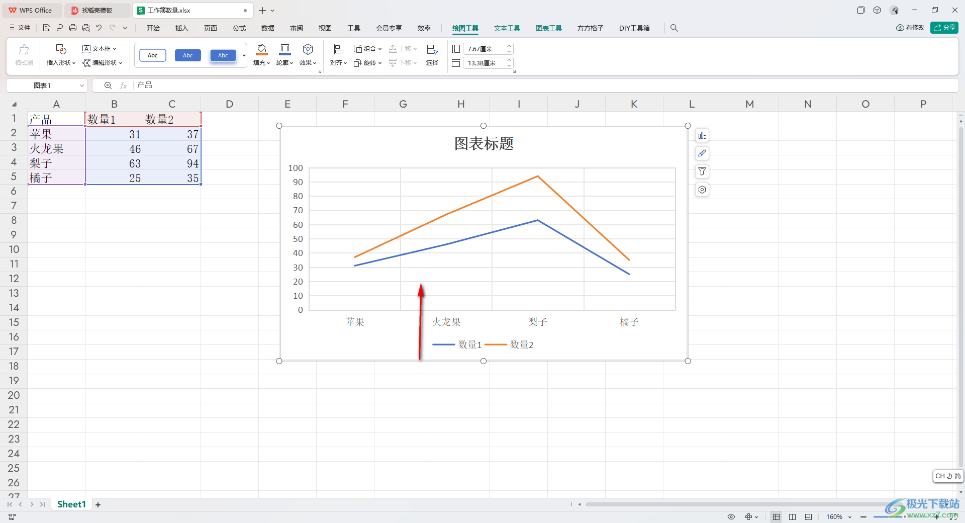 WPS excel表中的散点图转变成折线图的方法