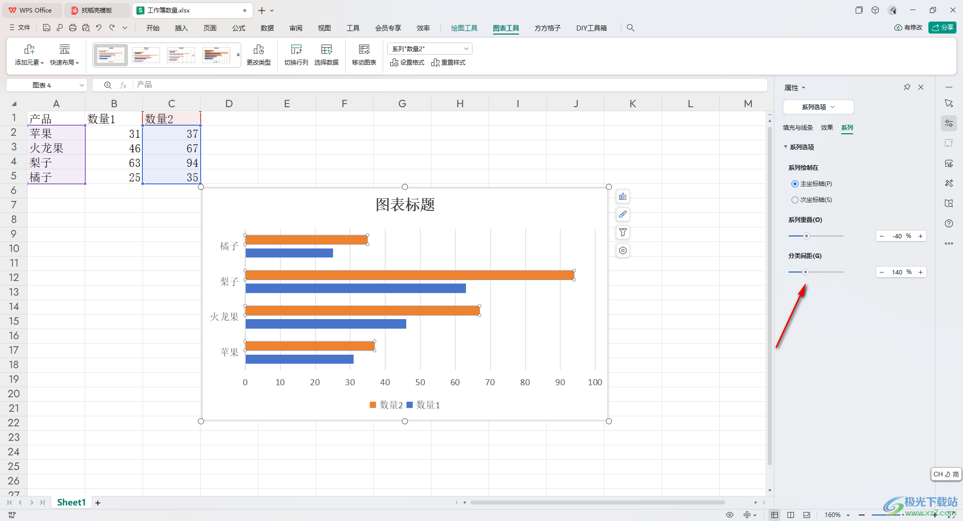 WPS Excel设置条形图粗一点的方法