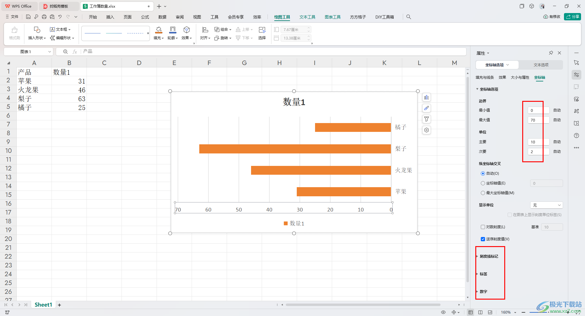 WPS Excel条形图进行左右翻转的方法