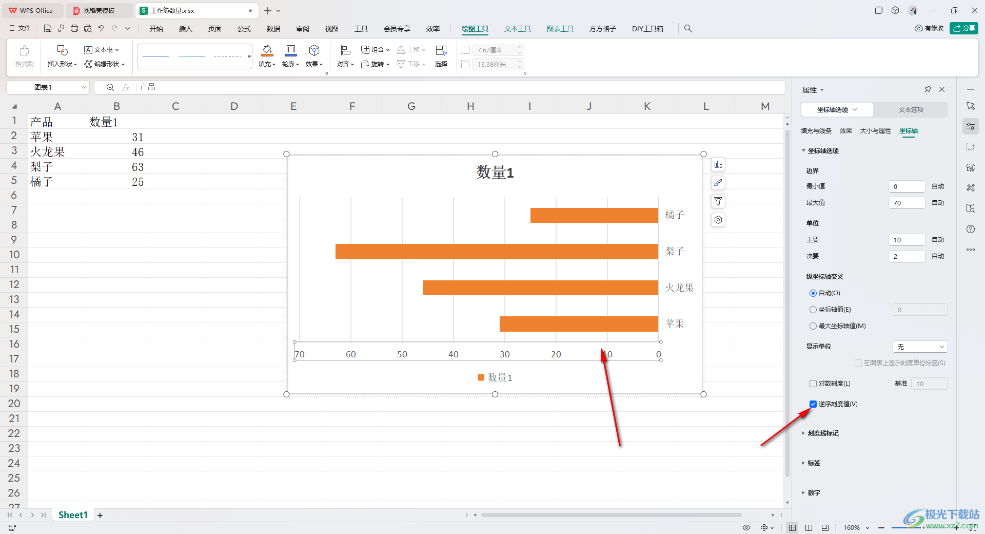 WPS Excel条形图进行左右翻转的方法