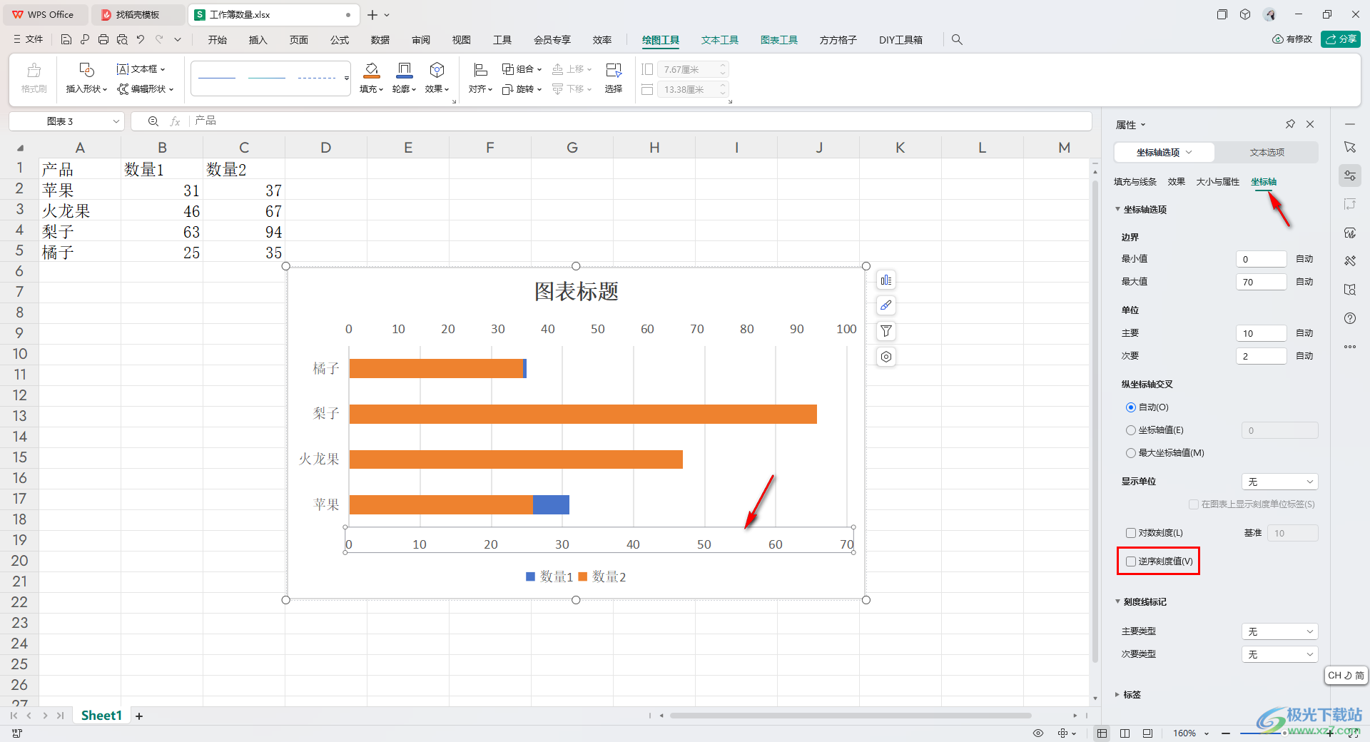 WPS Excel制作对称条形图的方法