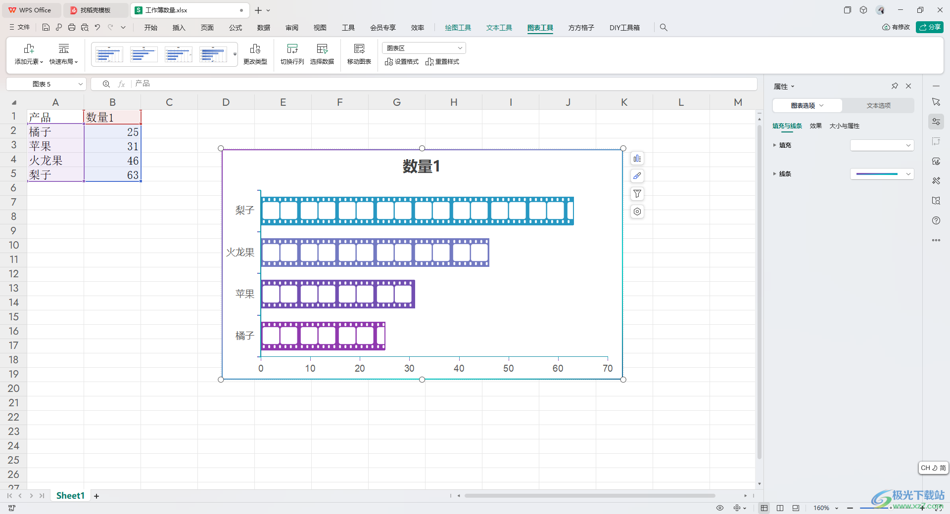 WPS Excel条形图更改形状样式的方法