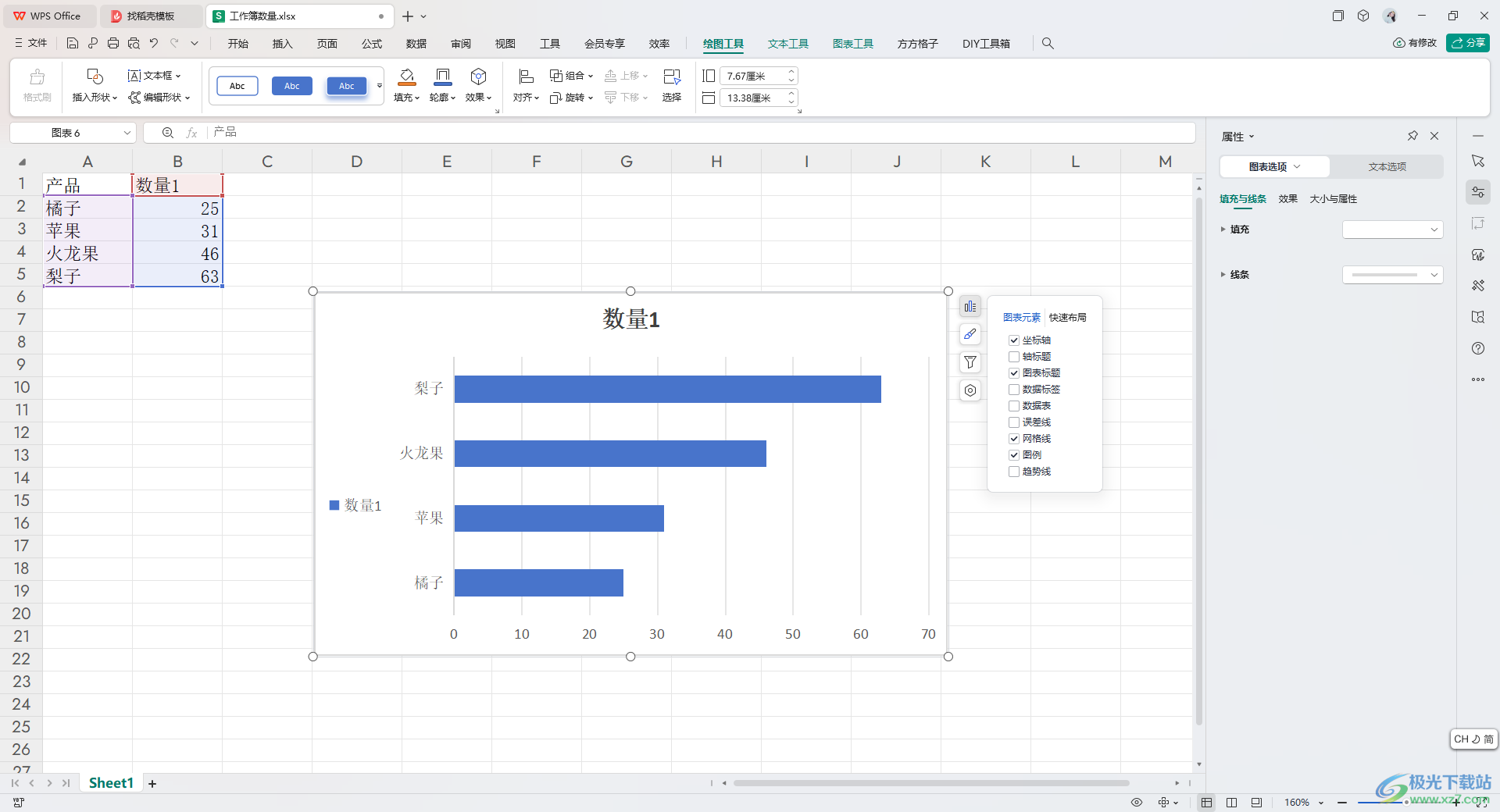 WPS Excel条形图在左侧显示图例的方法