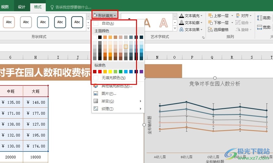 Excel表格文档更改折线图背景填充颜色的方法