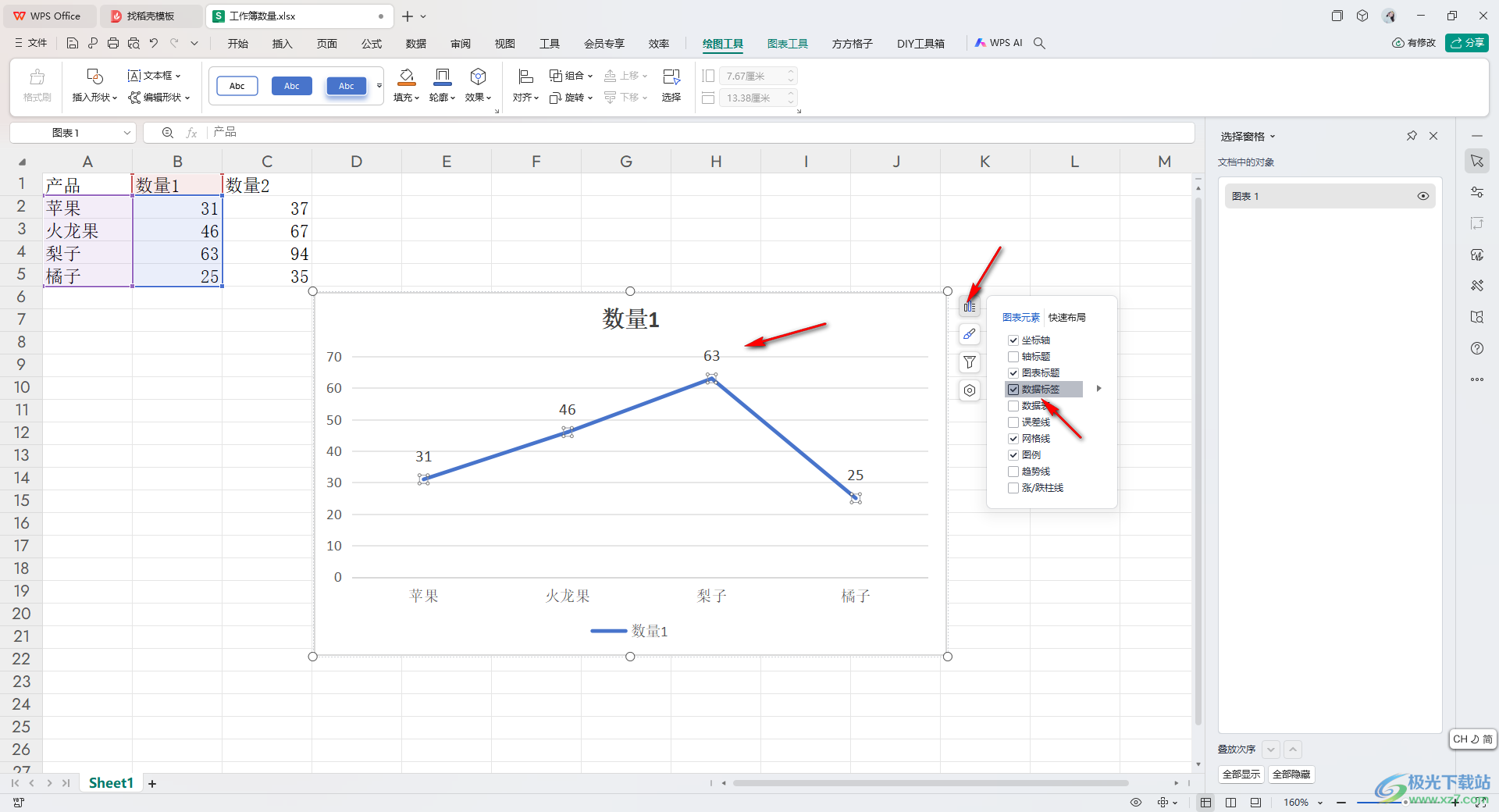 WPS Excel中给图表的标签添加图例标示的方法