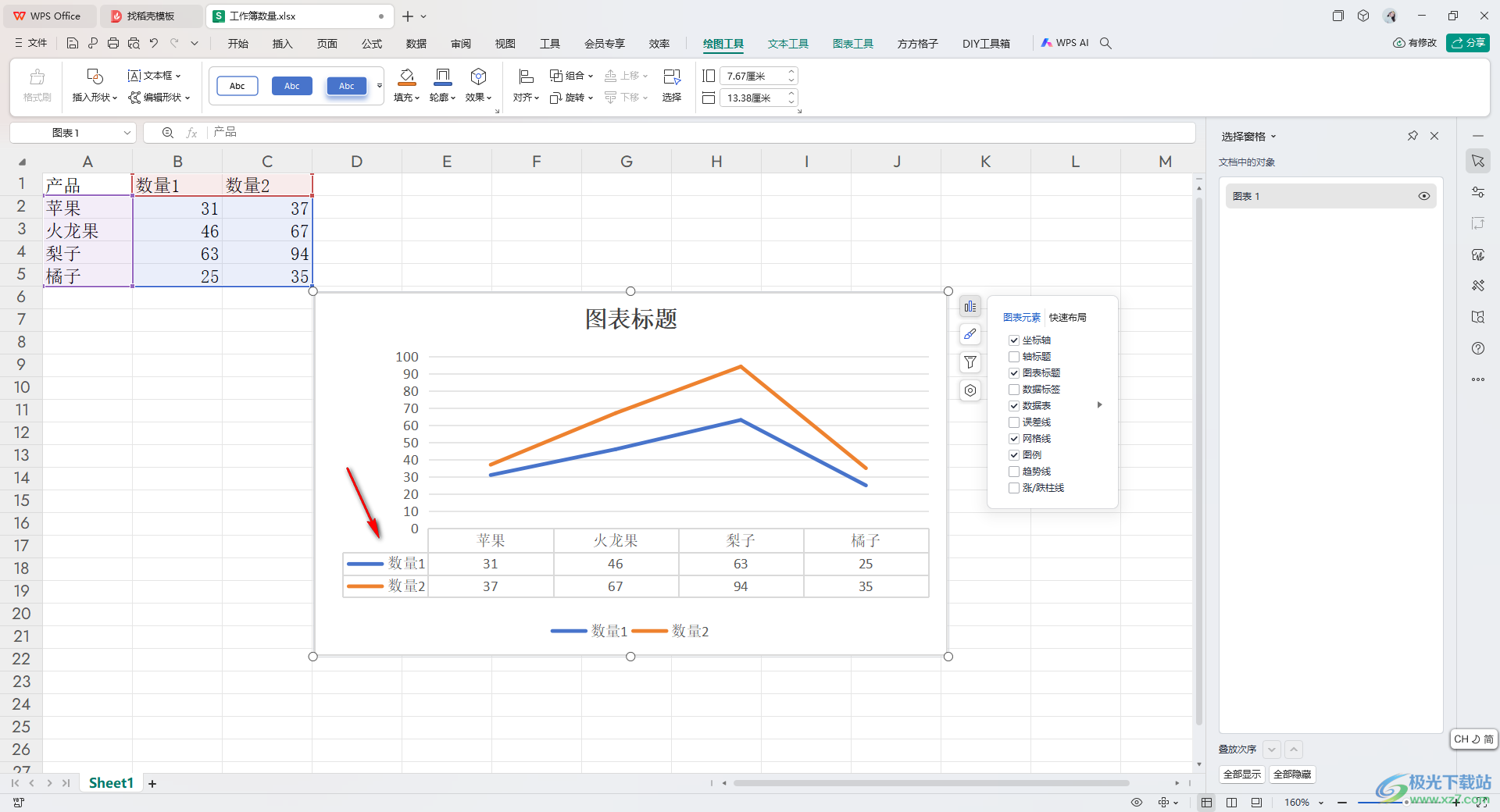 WPS excel中将图例项标示进行行列切换的方法