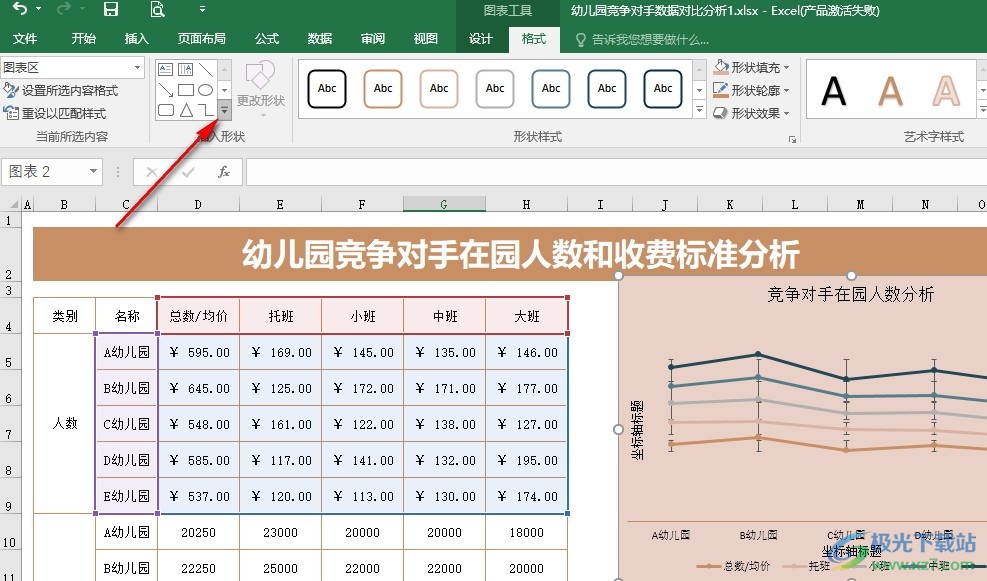 Excel表格文档在图表中插入形状的方法