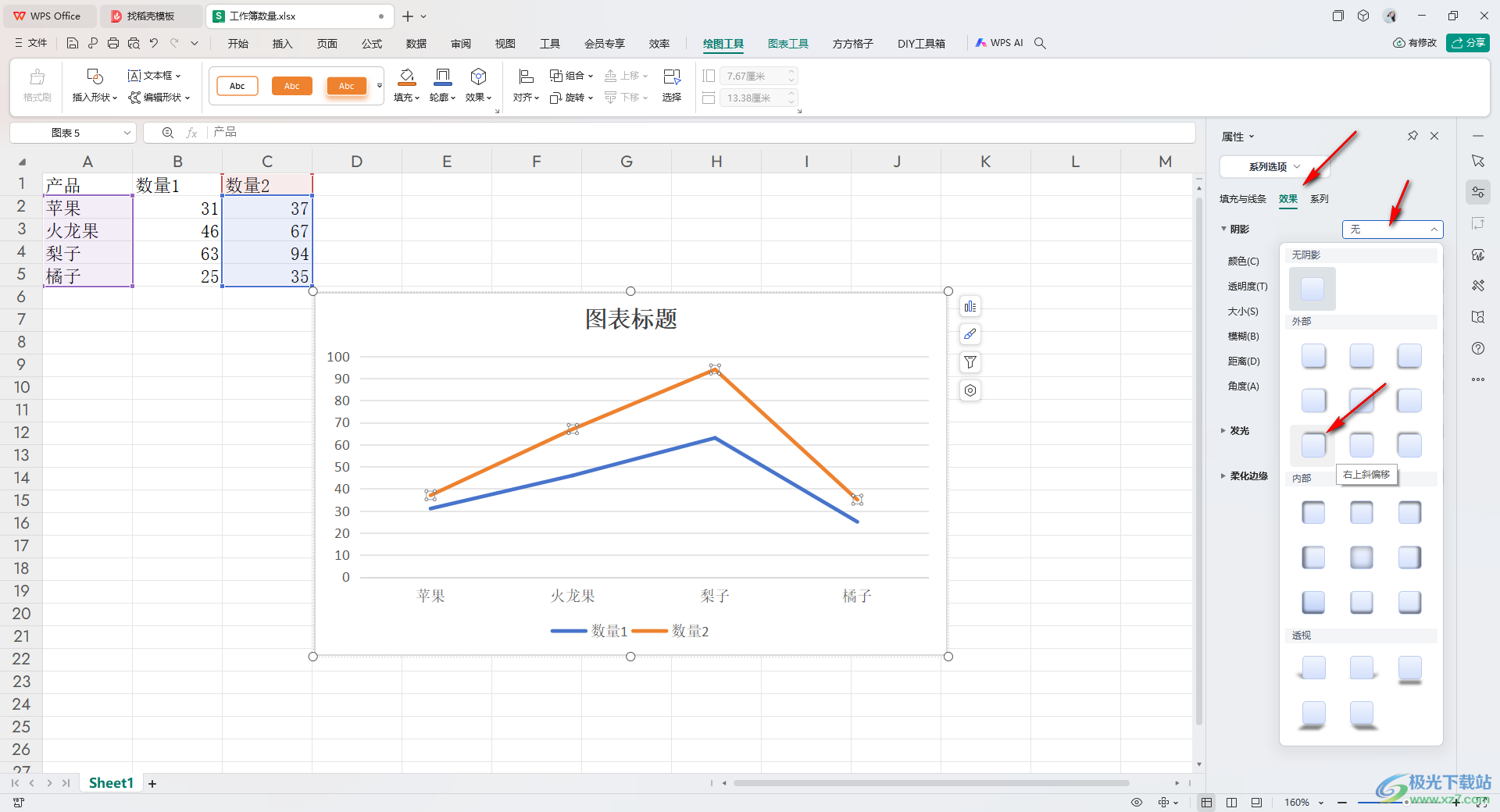 WPS Excel为折线图表添加阴影效果的方法