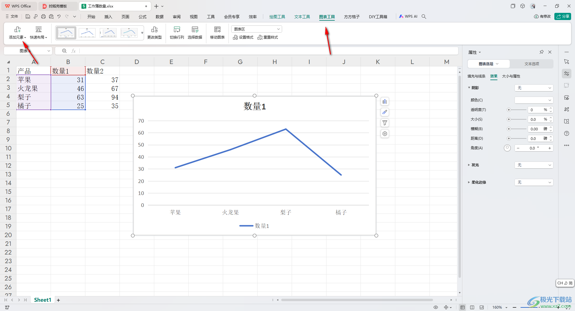 WPS Excel给折线图添加垂直线的方法