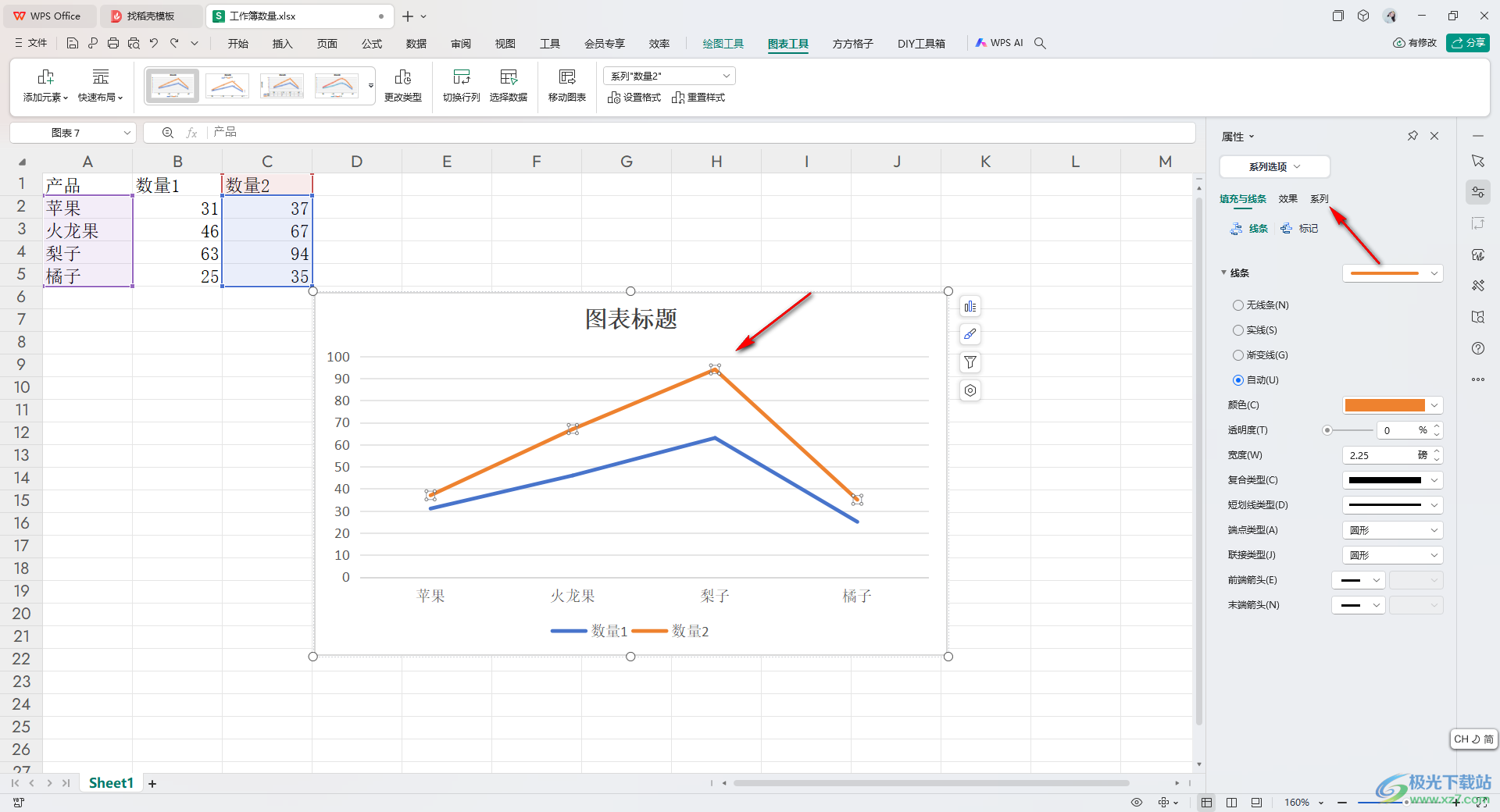 WPS Excel设置折线图的折线为平滑曲线的方法